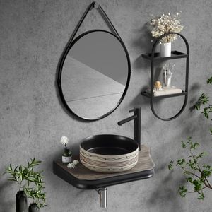 Évier de lavabo suspendu au mur en <span class=keywords><strong>porcelaine</strong></span> ronde traditionnelle Évier de salle de bain d'art de comptoir en céramique bon marché - Product Image 1