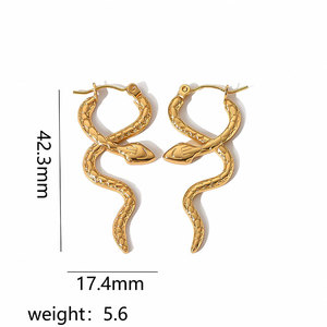 Pendientes al por mayor de acero inoxidable 316L chapados en oro de 14k y 18k, joyería fina de moda, pendientes colgantes de serpiente para mujer - Product Image 5