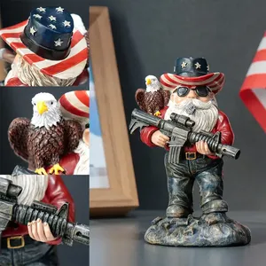 Statue de nain de jardin patriotique Oncle Sam Gun-Toting-Décoration extérieure/intérieure en résine avec chapeau et aigle du drapeau américain - Product Image 5