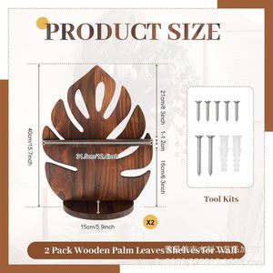 Wooden Palm Leaf Wall <b>Shelf</b> Double Layer Irregular Shape Wall Mounted Storage <b>Rack</b> For Home Decor - Product Image 3