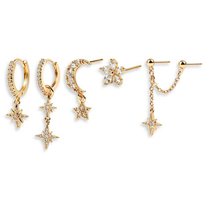 <span class=keywords><strong>Ensemble</strong></span> de boucles d'oreilles ZUOLA de luxe plaqué or véritable 18 carats, avec zircone cubique 5A, motif étoile et fleur, tiges en argent S925, hypoallergéniques, bijoux de boutique pour femmes - Product Image 3