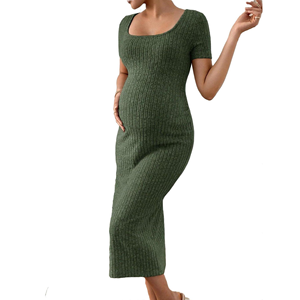 Robe de maternité pour femmes, robe de maternité d'été en tricot avec fente latérale, manches courtes, robe de <span class=keywords><strong>grossesse</strong></span> élégante pour séance photo quotidienne - Product Image 5