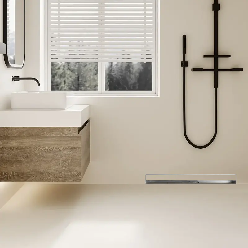 Side Outlet góc cống sàn 24 inch thép không gỉ vô hình tường cống hiệu quả thoát nước tuyến tính vòi hoa sen xả cho phòng tắm