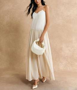 Robes de Style français pour les femmes au printemps été à manches courtes à lacets ceinture minceur doux haut de gamme Texture longues robes - Product Image 6