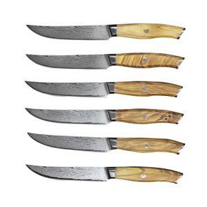 Ensemble de couteaux à steak en acier Damas japonais Aus-10 avec manche en bois d'olivier promotionnel, couteau à steak Damast avec boîte en bois pour cadeaux - Product Image 1