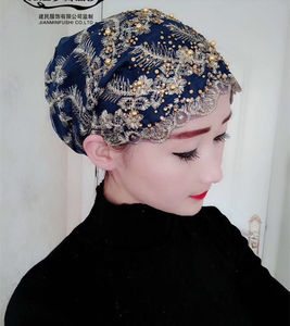Nouveau Design <span class=keywords><strong>2022</strong></span> Foulard Printemps Musulman Gaze Style National Nouveau Chapeau Cap Femme Soie Dorée Brodé Perles Clou - Product Image 2