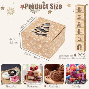 กล่องขนมคริสต์มาสแบบมีหน้าต่างลายเกล็ดหิมะ กล่องกระดาษคราฟท์ขนาดใหญ่สำหรับใส่ขนม ของขวัญวันหยุด ขนมเบเกอรี่ และโดนัท - Product Image 3