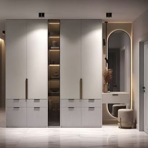 Armario con Bisagras Ahorrador de Espacio con Espejo Arqueado Integrado, Muebles Minimalistas para Dormitorio - Product Image 1