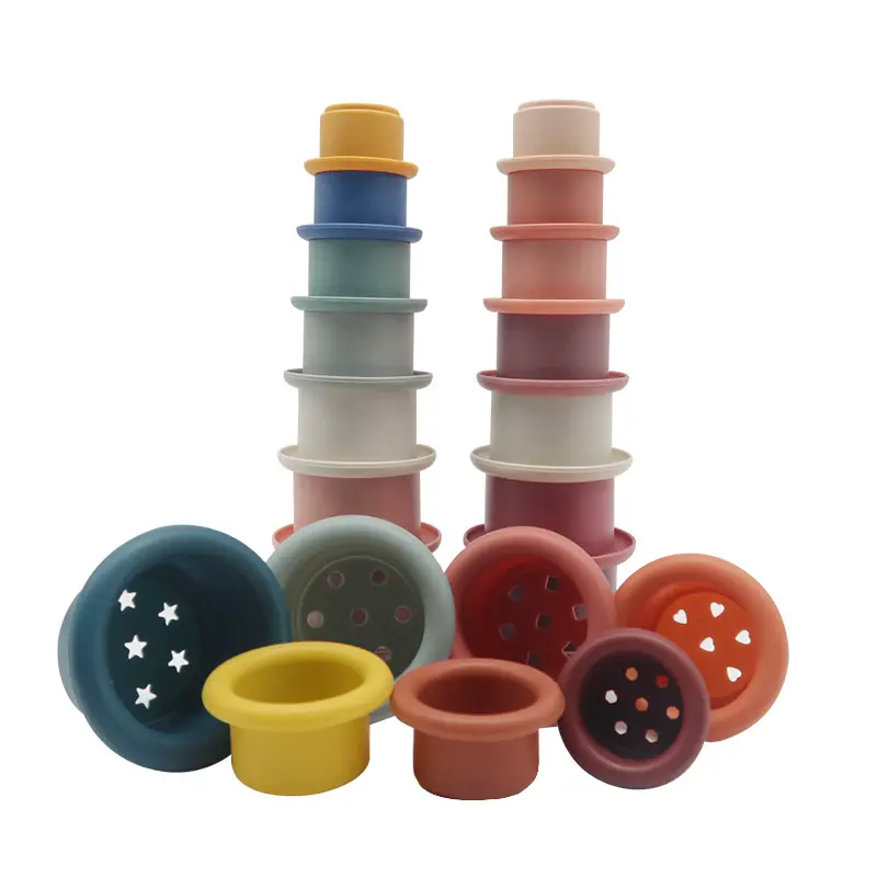 New Hot Sale Baby Silicone Stacking Cups Toy Learning Kids Educational Toys Silicon Building Block Cup