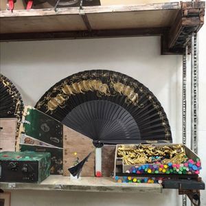Handmade Bamboo Folding Fan New Ancient Style Golden <b>Peacock</b> Folk Art Painted Green Blue Black Hanfu Traditional Business Gift - Product Image 2