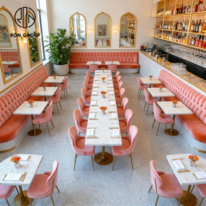 Meubles <span class=keywords><strong>de</strong></span> restaurant <span class=keywords><strong>de</strong></span> style Miami moderne, banquette capitonnée en velours rose et chaises rembourrées avec <span class=keywords><strong>table</strong></span> en terrazzo pour café - Product Image 6