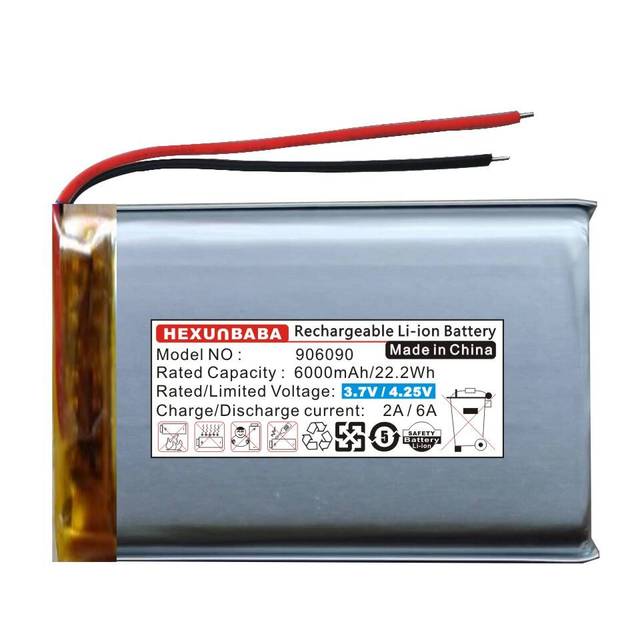 3.7V 6000mAh 906090 2 Wires Polymer Lithium Ion Li-ion Battery for Tablet Pc Power Bank Speaker Mp4 Cell Phone L325