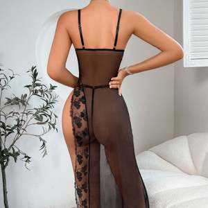 H3944 Lingerie sexy du Moyen-Orient, ensemble de nuisette en dentelle à sequins brodés en forme de cœur et à nœuds, tenue d'intérieur confortable en maille, deux pièces - Product Image 6