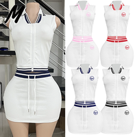 Ensemble deux pièces personnalisé pour femmes avec logo, haut sans manches à col et fermeture éclair, et mini-jupe moulante, ensemble de jupe de tennis, style universitaire, vêtements de sport