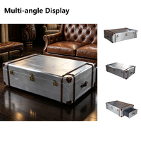 Table basse vintage en aluminium style coffre de voyage, design industriel loft, table de rangement, table basse rétro en forme de valise d'aviation pour salon