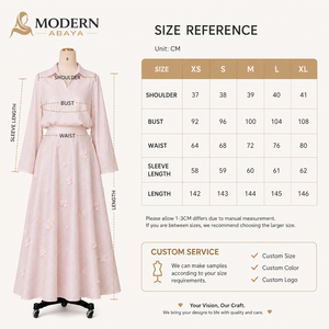Set Coordinato Rosa Pallido con Ricami Floreali 3D, <span class=keywords><strong>Camicia</strong></span> a Maniche Lunghe e Gonna Lunga per Donna, Moda Modesta, Produttore OEM ODM - Product Image 6