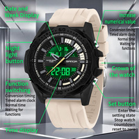 SANDA 3373 Herren-Elektronikuhr, multifunktional, drei Zeitzonen, Countdown, leuchtend, für den Außenbereich, Freizeit, Studenten, Sport-Armbanduhr
