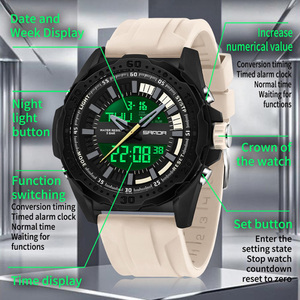 Reloj Electrónico SANDA 3373 para Hombre, Multifuncional, con Tres Zonas Horarias, Cuenta Regresiva, Luminoso, Deportivo, Casual, para Estudiantes - Product Image 4