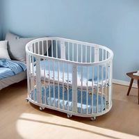 Lit bébé multifonctionnel 6 en 1 pliable rond en bois massif respirant de qualité hospitalière moderne