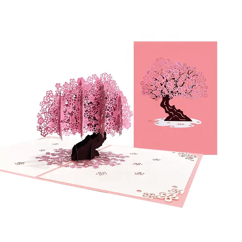 사용자 지정 벚꽃 팝업 인사말 카드 봉투 3D 벚꽃 팝업 카드 발렌타인