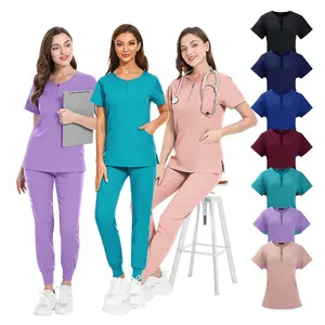 High Quality Women Hospital Uniforms Nursing Scrubs Set Full Customized Made Ladies Nursing Scrub For Working