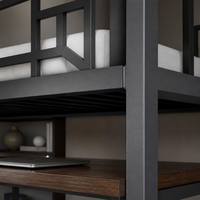 Lit mezzanine double en métal de style américain avec garde-corps robuste, escalier de sécurité et poste de travail sous le lit – Qualité supérieure pour bureau à domicile