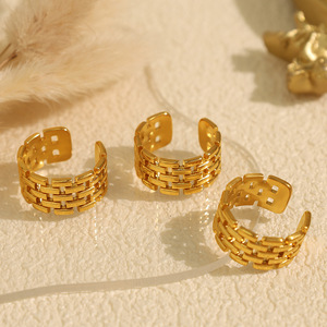 Geometric Titanium Steel <b>Ring</b> Gold 7mm Unisex Fashion Jewelry Gift - Product Image 2