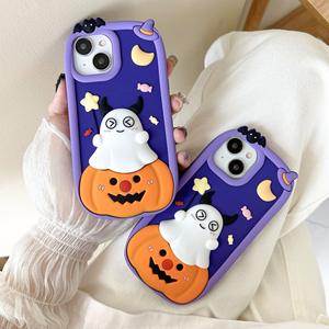 Custodia per Telefono in Silicone 3D a Forma di Zucca e Fantasma di Halloween per iPhone <span class=keywords><strong>14</strong></span> 15 16 Pro Max, Custodia in TPU - Product Image 1
