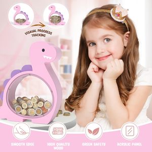 Summidate Tirelire dinosaure en bois multifonction moderne pour enfants et garçons, mignonne pour les tout-petits, pour l'épargne - Product Image 3