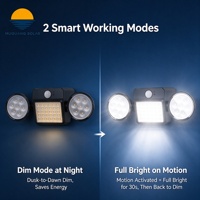 Lampe murale solaire à 2 têtes, 220LM, 44 LED, avec détecteur de mouvement PIR, micro-lumière, étanche IP65, pour jardin
