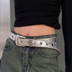 Ceinture large décontractée vintage pour femme en cuir PU, ornée de strass et de paillettes, style coréen élégant, boucle en alliage, souple, taille personnalisable - Product Image 1