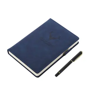 男性のための厚い120gsmクリーム紙ギフトカスタムダークブルーレザージャーナルノートブックA5サイズ