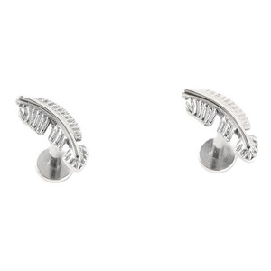 F136 Titanium Feather Flat Back Stud <b>Earrings</b> | Internally Threaded Cartilage, Lip, and Helix <b>Piercing</b> Studs for Women - Product Image 5