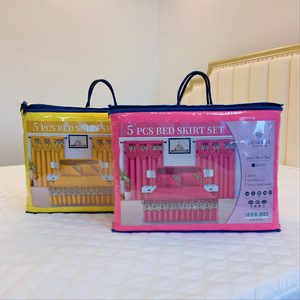 Wholesale Luxury Plain 5-Piece Bed Skirt Set with <strong>Valance</strong> Curtains <strong>King</strong> <strong>Size</strong> Bedding Set - Product Image 5