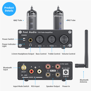 Amplificador de Tubos de Vacío Fosi Audio Blue, Amplificador de Potencia Estéreo AptX HD de 50W TPA3116D2, Amplificador de Auriculares Portátil para Altavoces Domésticos CB - Product Image 2