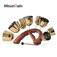 Ensemble de bols à manche Merkaba Mountain Rain avec support, design doré et coloré, pour la décoration et la guérison par les cristaux, avec cristaux Chakra et de la 5ème octave (note haute)