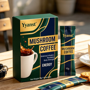 กาแฟวิตามินสกัดจากเห็ดสูตรอ่อนโยนจากธรรมชาติ บรรจุภัณฑ์แบบซอง 10 กรัม*10 ซอง กล่องพิมพ์ลายทองคำสีเขียวเข้ม รับผลิตแบบ OEM ปริมาณมาก พร้อมติดฉลากสินค้าของลูกค้า - Product Image 5