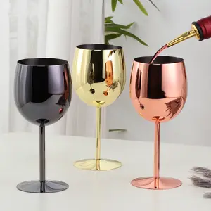 Amazon top seller 350ml Copper Goblet Tumbler Double Wall Stem Wine Goblets Metal Wine Glasses Stainless Steel Vacuum red Goblet
