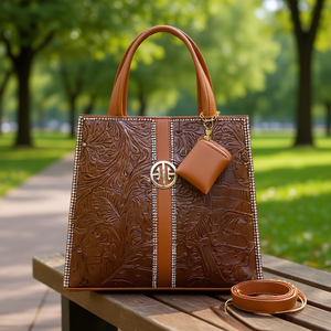 Bolso Tote de Ratán Marrón para Mujer Fana Alola M3727 con Patrón de Cocodrilo, Decoración de Diamantes de Imitación y Correa Extraíble, Elegante Bolso de Mano - Product Image 2