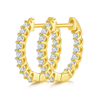 Boucles d'oreilles créoles en argent sterling 925 avec moissanite pour femme, boucles d'oreilles huggie en moissanite et diamant à griffes partagées