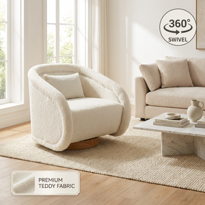 Prêt à expédier <span class=keywords><strong>Tissu</strong></span> Teddy 360 °   <span class=keywords><strong>Fauteuil</strong></span> <span class=keywords><strong>pivotant</strong></span> d'appoint, <span class=keywords><strong>fauteuil</strong></span> moderne <span class=keywords><strong>pivotant</strong></span> avec base en bois massif pour <span class=keywords><strong>salon</strong></span> et bureau à domicile - Product Image 2
