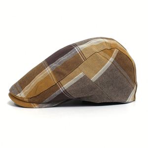 Algodón Casual Moda British Ivy Hat Otoño e Invierno Retro Color Bloqueo Newsboy Cap para hombre - Product Image 4