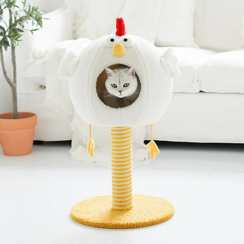 Forniture per animali domestici Sisal peluche Cat Scratcher forma di pollo calda confortevole rimovibile Cat Tree Tower House