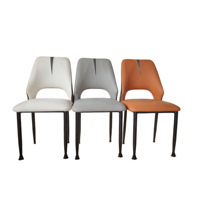 Chaise de salle à manger en cuir minimaliste moderne, design nordique à dossier creux, mobilier de maison disponible en orange, gris clair, blanc