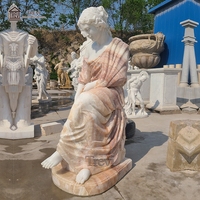 Sculpture de femme en marbre de jardin d'extérieur, statue de fille assise sexy d'anime