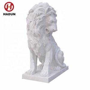 รูปปั้นสิงโตหินอ่อนสีขาวธรรมชาติสไตล์ตะวันตกสำหรับภายนอกอาคาร - Product Image 2