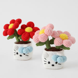 Plantas verdes artificiales <span class=keywords><strong>de</strong></span> ganchillo, plantas en maceta <span class=keywords><strong>de</strong></span> <span class=keywords><strong>Hello</strong></span> <span class=keywords><strong>Kitty</strong></span> tejidas a mano, adornos lindos para dormitorio <span class=keywords><strong>de</strong></span> niñas - Product Image 5