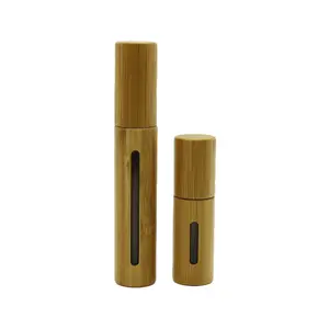 Emballage de parfum d'huile essentielle 10ml, flacon en rouleau en verre, flacon à roulettes en bambou avec fenêtre Roller-26S