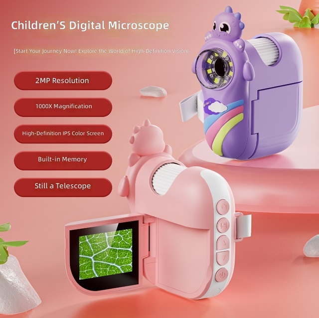JXD Children's Microscope Toy ABS Material Pink/Purple Cute Kid Science Experiment Pocket Educational Toy for Fun Observation