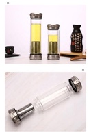 Bouteille d'eau à double paroi en verre borosilicate sans BPA, ml, bouteille d'eau à deux ouvertures, avec infuseur de thé, de qualité supérieure
